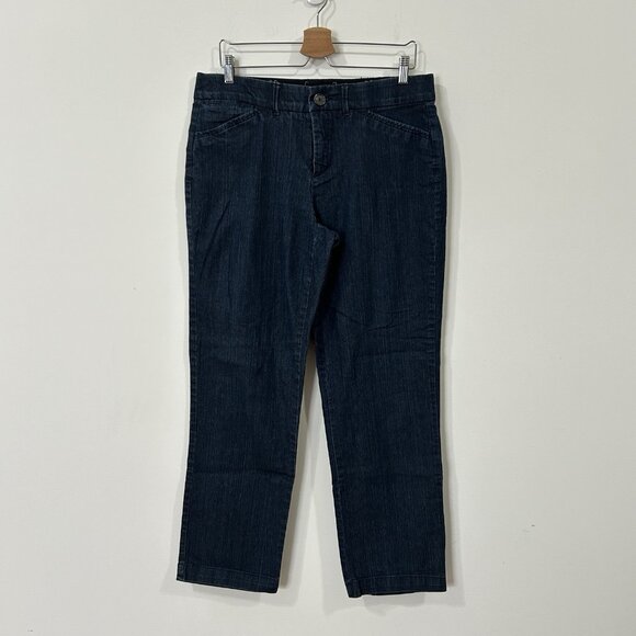 KHAKIS AND CO Dark Blue Stretch Pants Sz 10 Straight Leg Dressy Denim Look - Picture 1 of 14